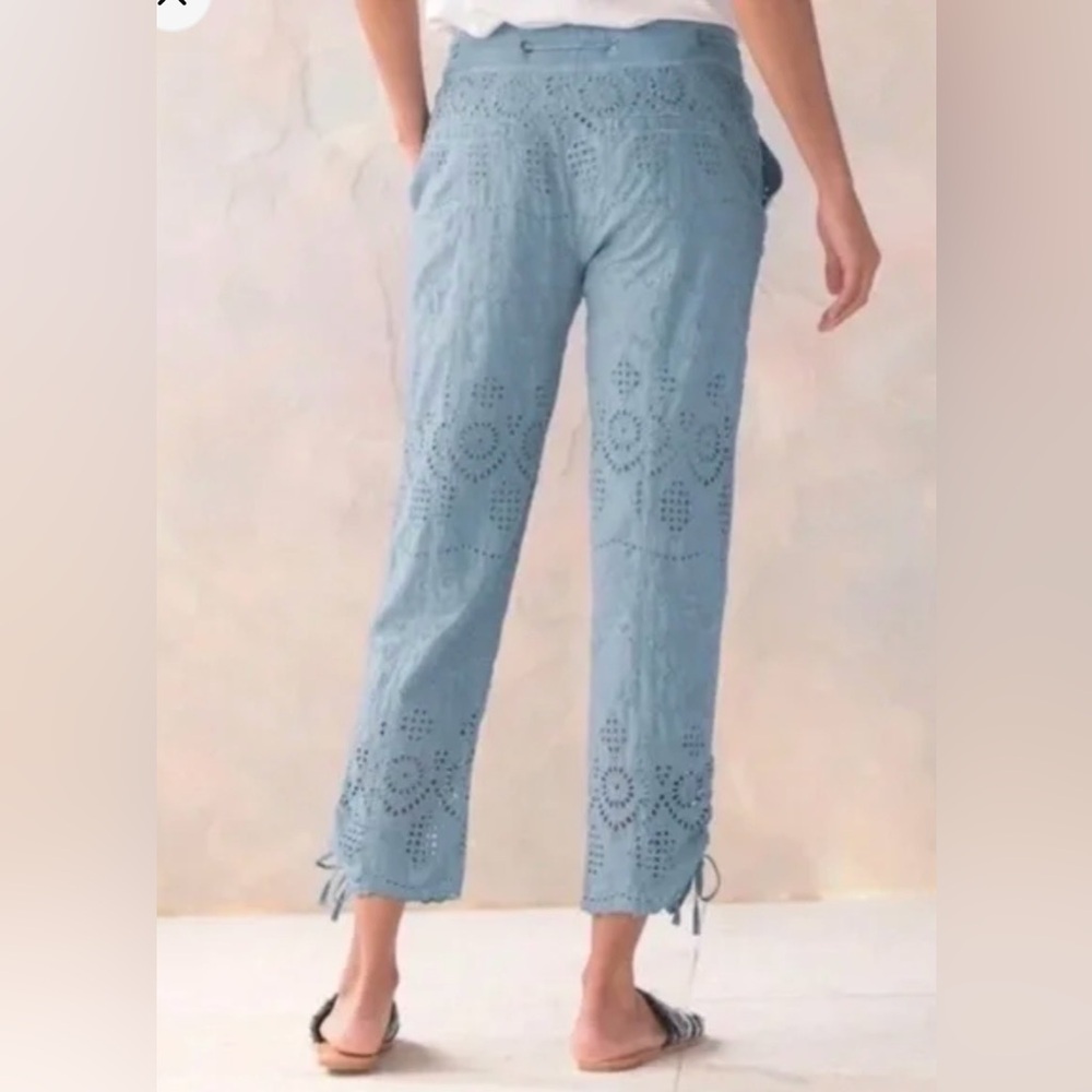 Sundance Womens Everyday Eyelet Pants Seafoam Tie Waist Cinch Hem BOHO — Size 6 - Picture 2 of 15